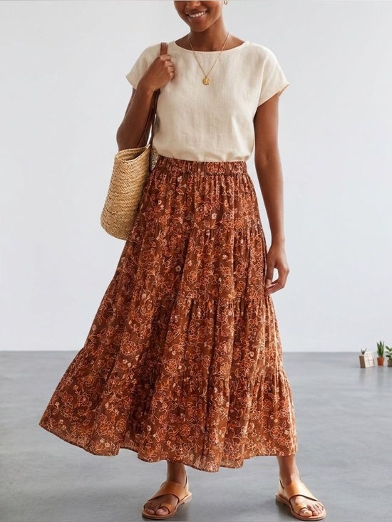 J. Crew Dresses & Skirts - J.Crew Tiered Pull On Maxi Skirt Vintage Vines Size Medium